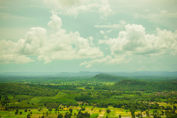 The scenery on the mountain overlooking the agricultural area in the northeast of Thailand