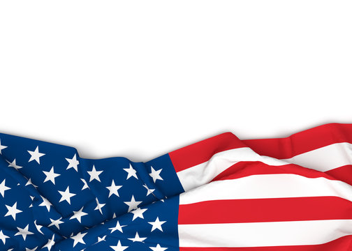 American flag on white background with copy space. 3D illustration