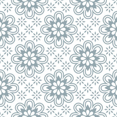 Geometric seamless pattern. Modern floral ornament. Gray and white color. Vector illustration. For the interior design, wallpaper, decoration print, fill pages