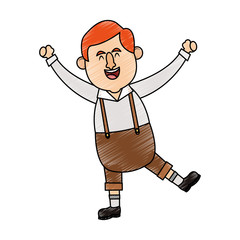 man in folk german costume holding dark beer icon image vector illustration design