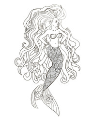 Patterned illustration of a mermaid.
