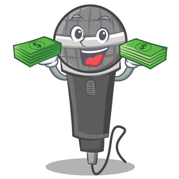 With money microphone cartoon character design