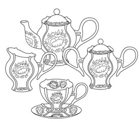 Tea set on white background
