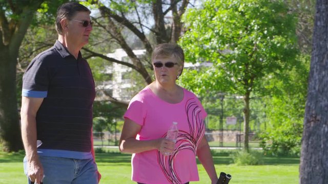 Elderly couple walking in the park