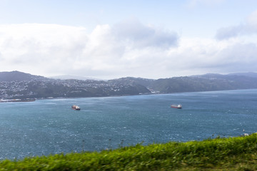 Cargo ship in Wellington, New Zealand.