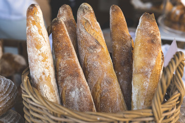 Bunch of Baguettes in Wicker Basket