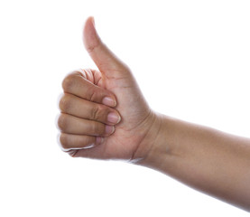 Hand with thumb up isolated on white background.