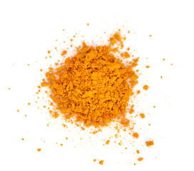 Turmeric (Curcuma) powder isolated on white background. Curry powder.