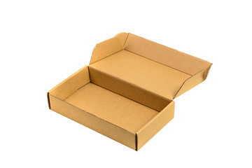 Brown tray or brown paper package or cardboard box isolated with soft shadow.