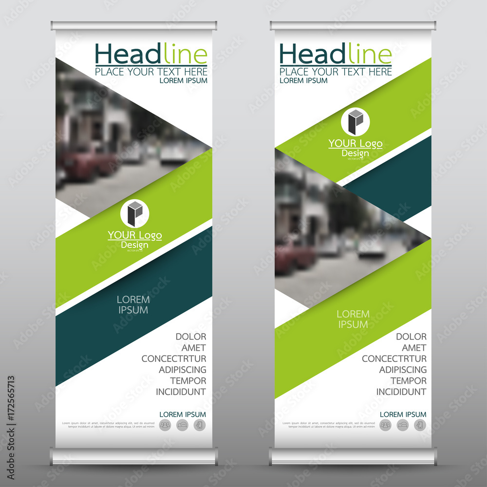 Poster roll up business banner design vertical template vector, cover presentation abstract geometric backg