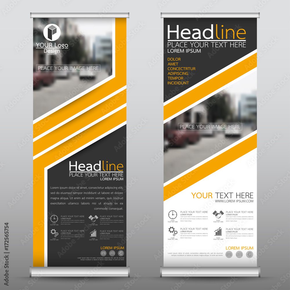 Sticker roll up business banner design vertical template vector, cover presentation abstract geometric backg