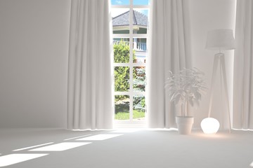 White empty room. Scandinavian interior design. 3D illustration