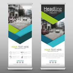 Naklejka premium Roll up business banner design vertical template vector, cover presentation abstract geometric background, modern publication display and flag-banner, layout in rectangle size.
