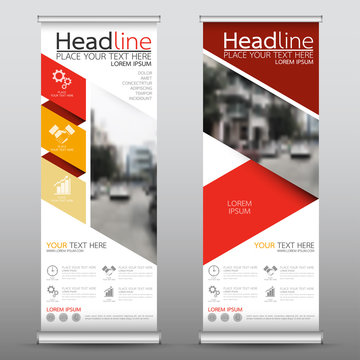 Roll up business banner design vertical template vector, cover presentation abstract geometric background, modern publication display and flag-banner, layout in rectangle size.