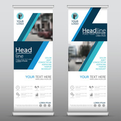 Roll up business banner design vertical template vector, cover presentation abstract geometric background, modern publication display and flag-banner, layout in rectangle size.