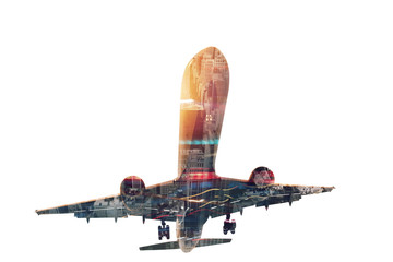 Take off of an aircraft with double exposure of airport