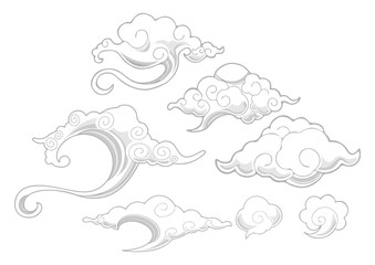 oriental withe cloud ornament set vector with white isolated background