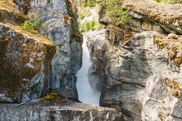Fototapeta na wymiar Beautiful high mountain green river in Nairn Falls Provincial Park British Columbia Canada.