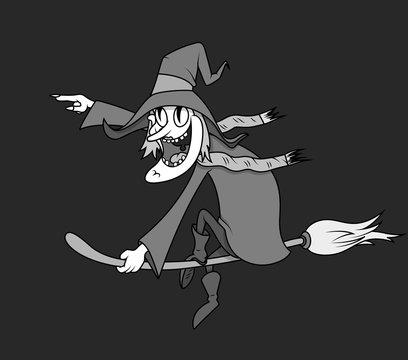 Halloween Witch Flying on Broomstick - clip-art vector illustration