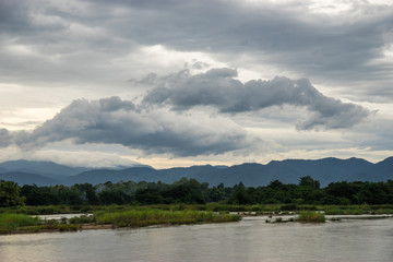 Landscape of river and mountain in rural of Thailand