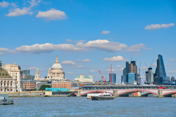 Naklejka premium London, view over river on St. Paul's cathedral and Blackfriars bridge