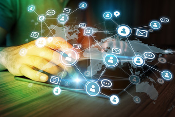 Social networking service concept. Global communication network.