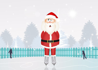 Santa Claus skating on ice