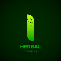  Letter i Green leaf, Herbal, Pharmacy, organic, natural, bio and eco friendly vector illustration