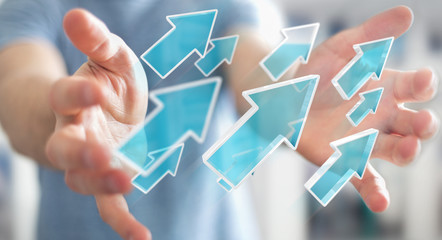 Businessman using digital modern arrow 3D rendering