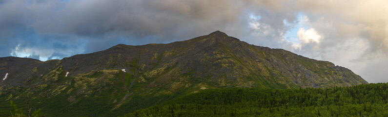 The tops of the Mountains, Khibiny  and cloudy sky. Kola Peninsula, Russia.