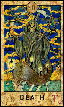 Death. Grim Reaper. Fantasy Creatures Tarot full deck. Major arcana