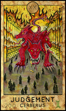 Judgement. Cerberus. Fantasy Creatures Tarot full deck. Major arcana