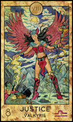 Justice. Valkyrie. Fantasy Creatures Tarot full deck. Major arcana