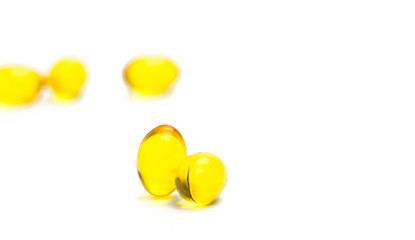 Pile of cod liver oil isolated on white background. Source of Omega-3 and vitamin A & D helps growth development and absorption of calcium and phosphorous in the body