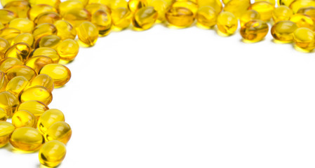 Pile of cod liver oil isolated on white background. Source of Omega-3 and vitamin A & D helps growth development and absorption of calcium and phosphorous in the body