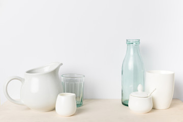 empty glass and ceramic utensils