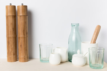 empty glass and ceramic utensils