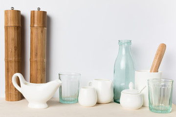 empty glass and ceramic utensils