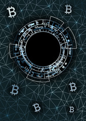 Vertical background with bitcoin symbols.