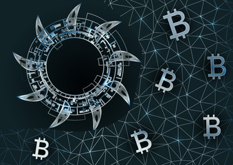 Bitcoin mining vector concept.