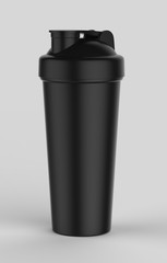 Blank black plastic shaker bottle for mock up and template design. 3d render illustration .