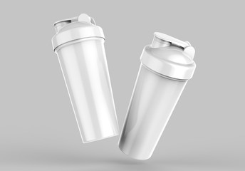 Blank white plastic shaker bottle for mock up and template design. 3d render illustration .