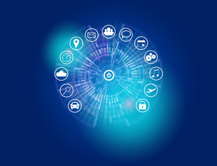 Home button of a technology interface surrounded by application - technology app concept