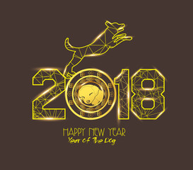 New Years 2018 polygonal line light background. Year of the dog