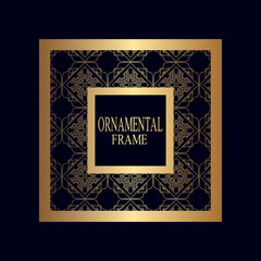 Golden vintage frame on dark background. Linear luxury foil.