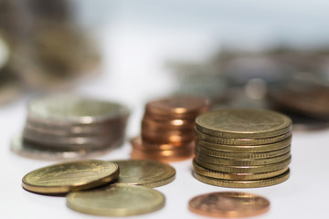 Stack of coins. Concept of money saving and financial. Selective focus.