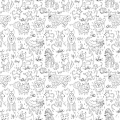 hand drawn dogs seamless outdor vector pattern
