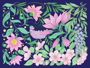 Floral composition. Spring flowers.  Vector illustration.