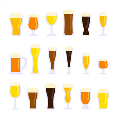 Various types of beer cups vector flat design illustration set 