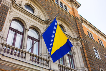 Bosnian flag on the administrative building in Sarajevo, Bosnia and Herzegovina